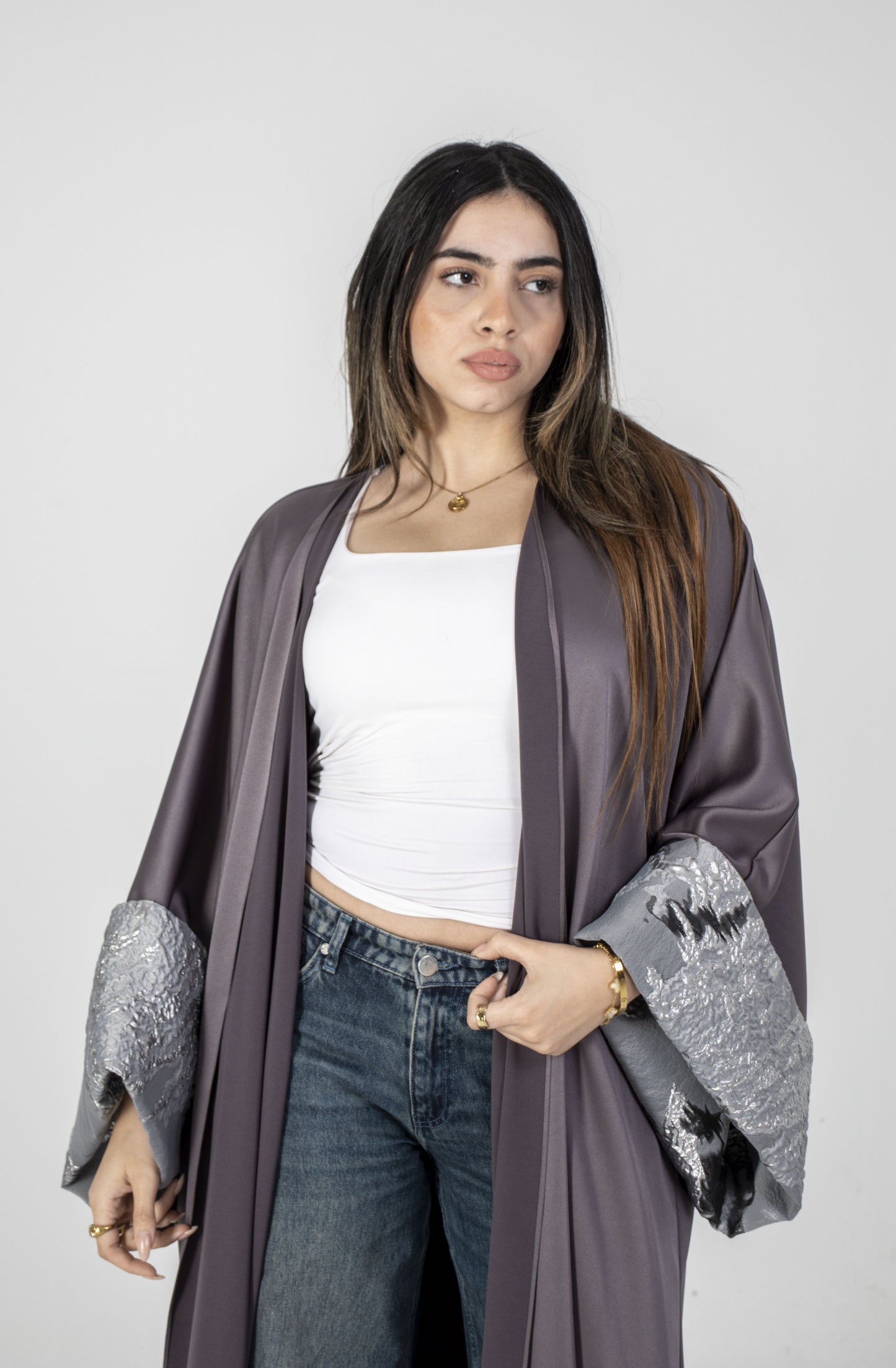 Silver Dusk Satin Kaftan