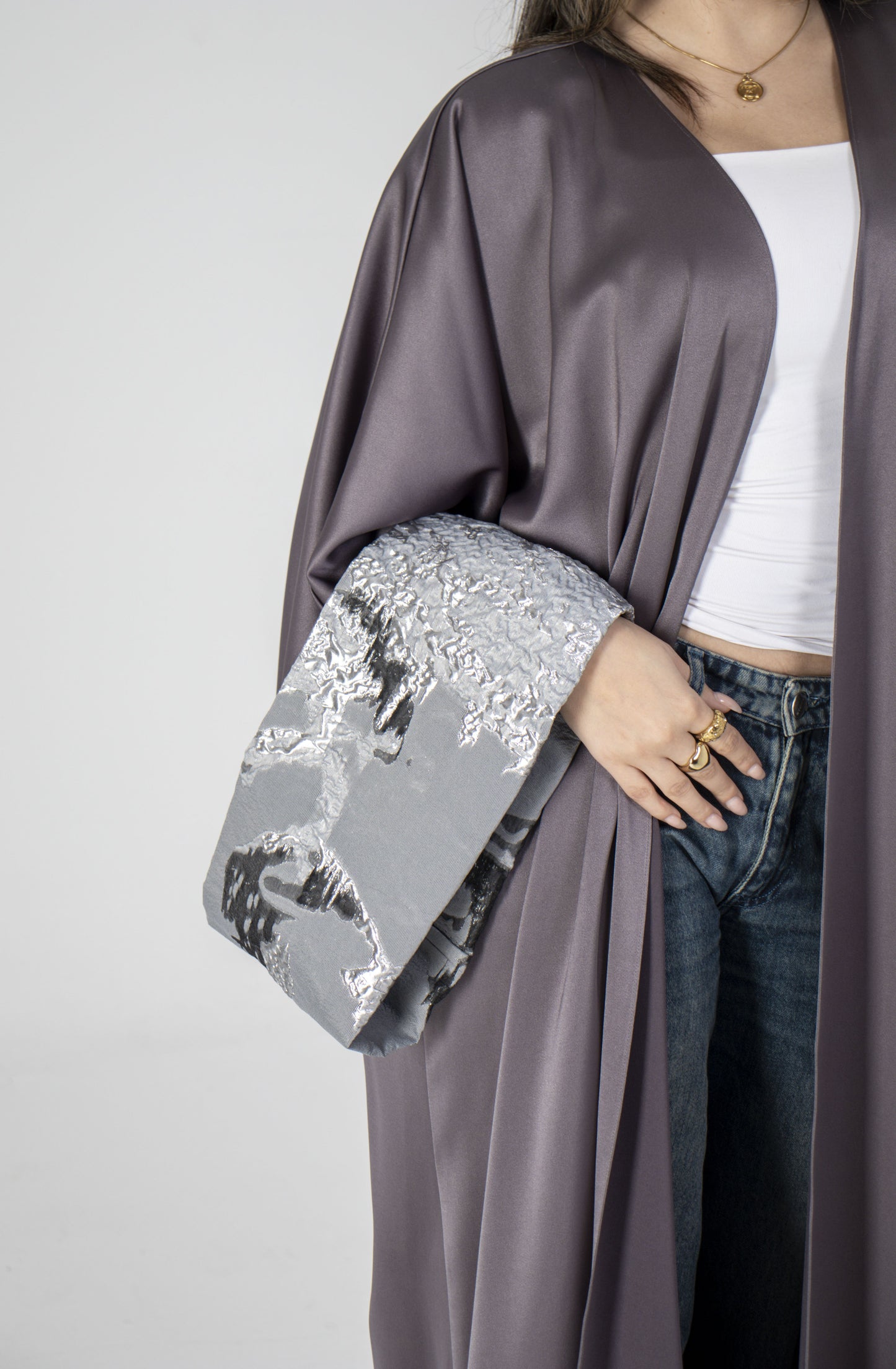 Silver Dusk Satin Kaftan