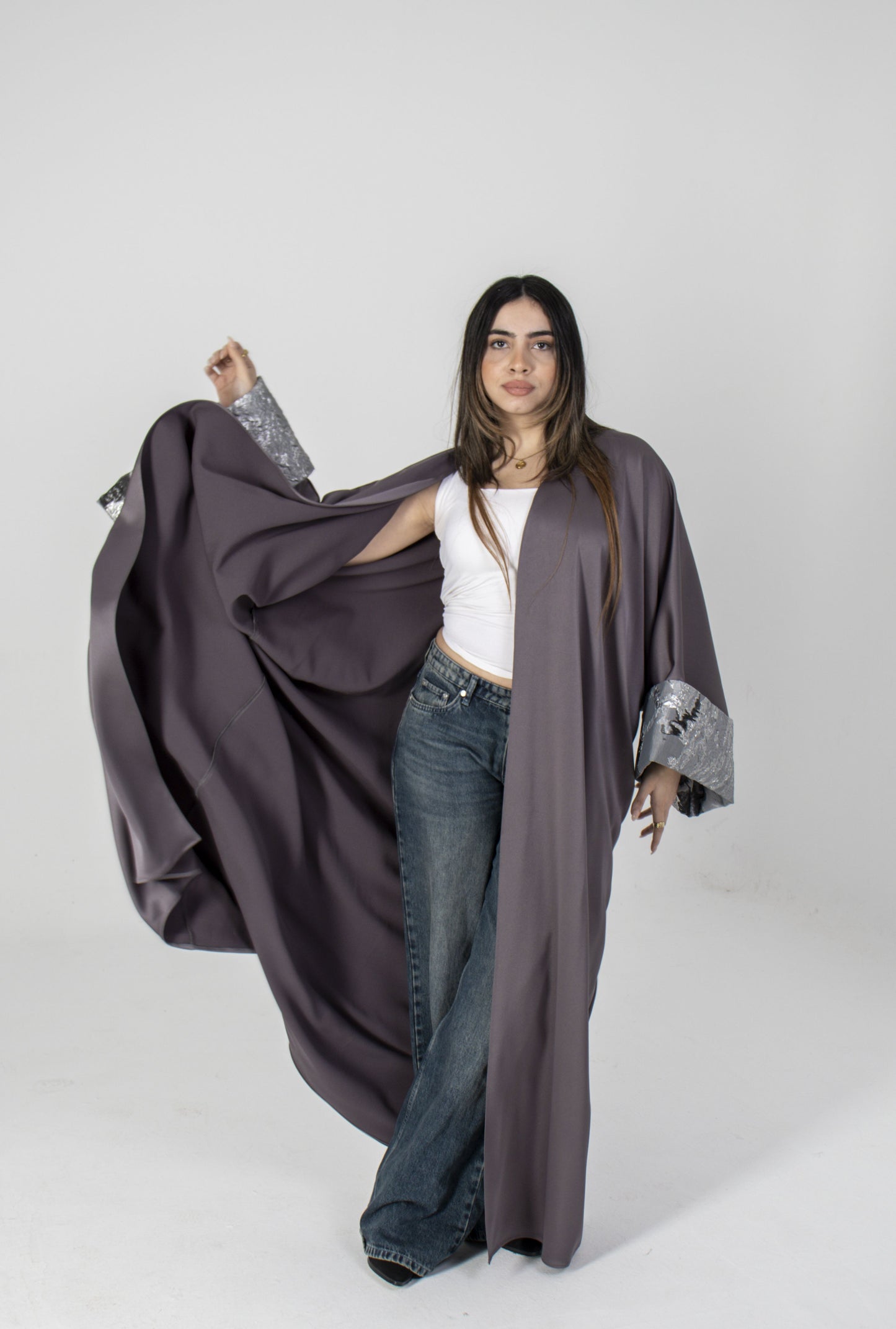 Silver Dusk Satin Kaftan