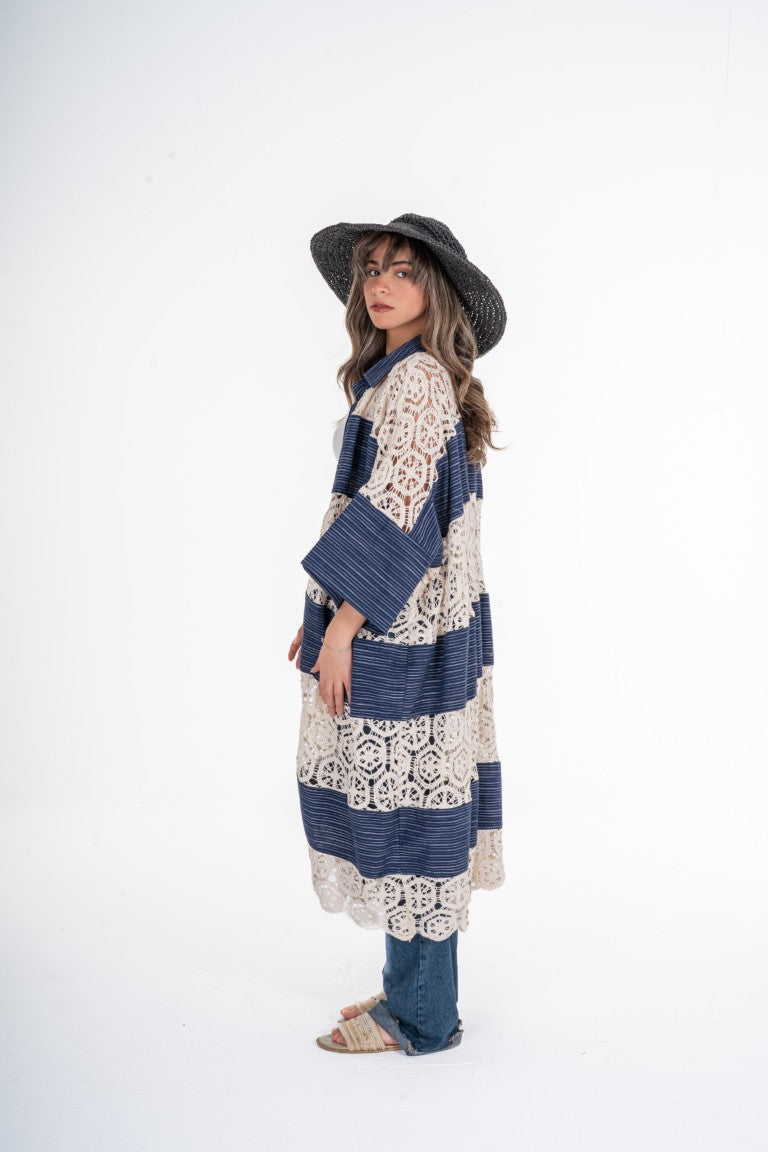 Azure Lace Stripe Kaftan