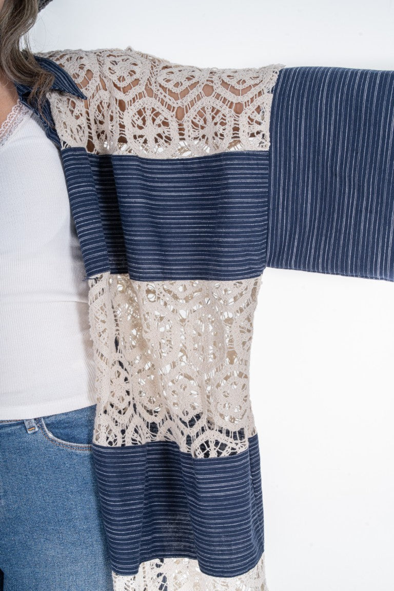 Azure Lace Stripe Kaftan